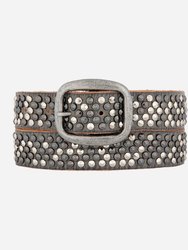 Britta | Pyramid Multi Studded Leather Belt - Grey