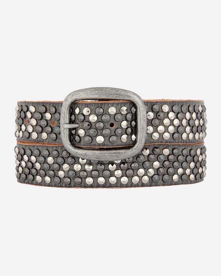 Britta | Pyramid Multi Studded Leather Belt - Grey