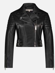Cecilia | Leather Motorcycle Jacket - Black