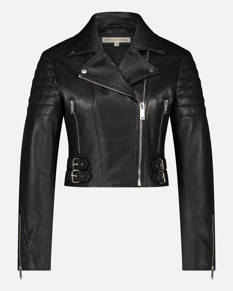 Cecilia | Leather Motorcycle Jacket - Black