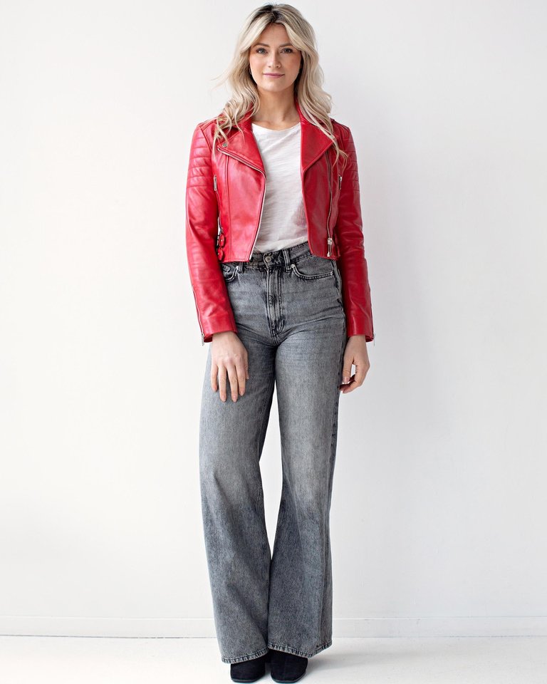Cecilia | Leather Motorcycle Jacket - Red