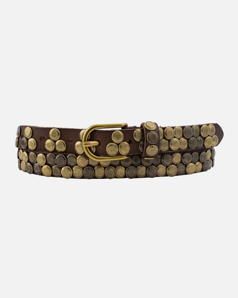 Chiara | Skinny Studded Belt - Brown