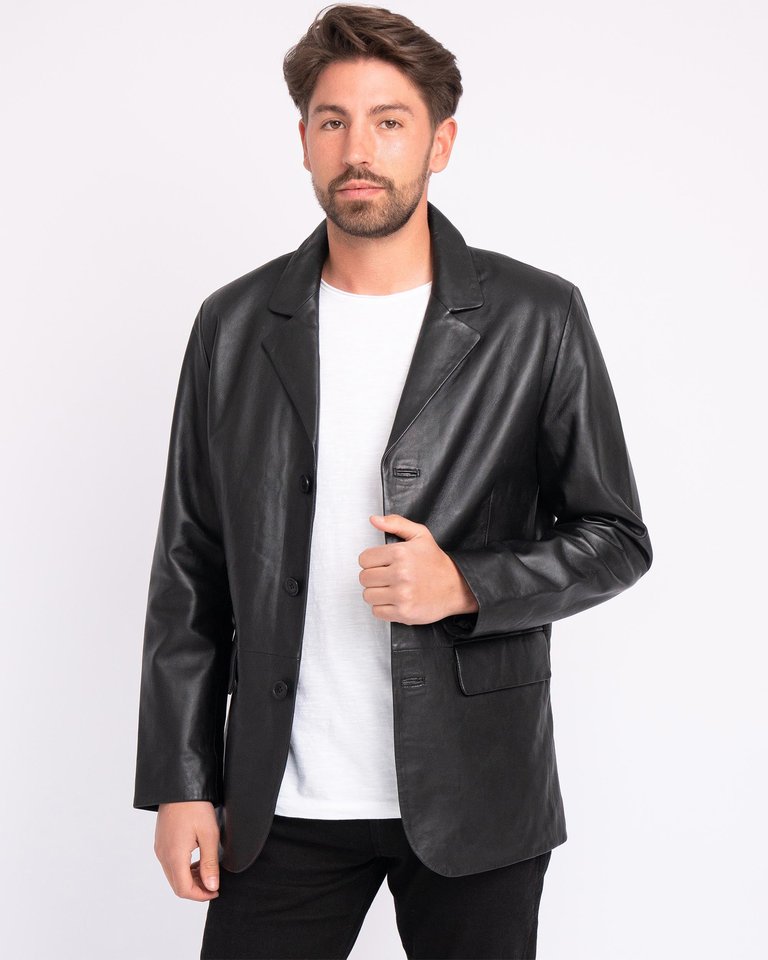 Crane | Men's Leather Blazer - Black