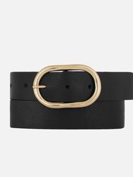 Daphne Oval Buckle Leather Belt - Black