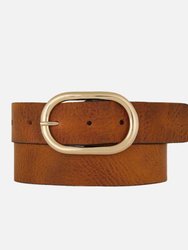Daphne Oval Buckle Leather Belt - Cognac