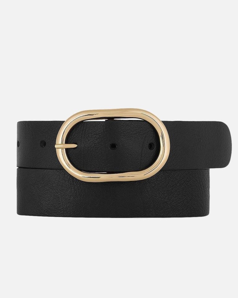 Daphne Oval Buckle Leather Belt - Black