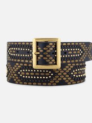 Daya | Studded Leather Belt With Square Buckle - Black