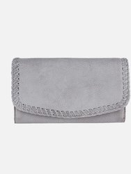 Fleur | Woven Accent Leather Continental Wallet - Light Grey