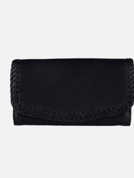 Fleur | Woven Accent Leather Continental Wallet - Black