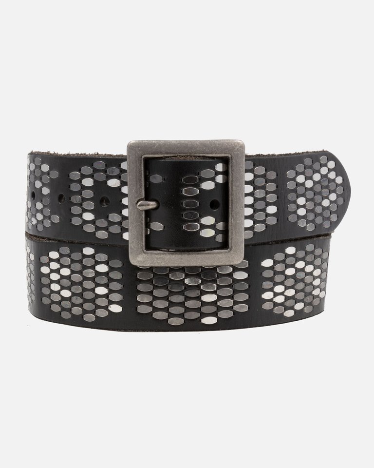 Gaia | Bold Studded Belt With Square Buckle - Black