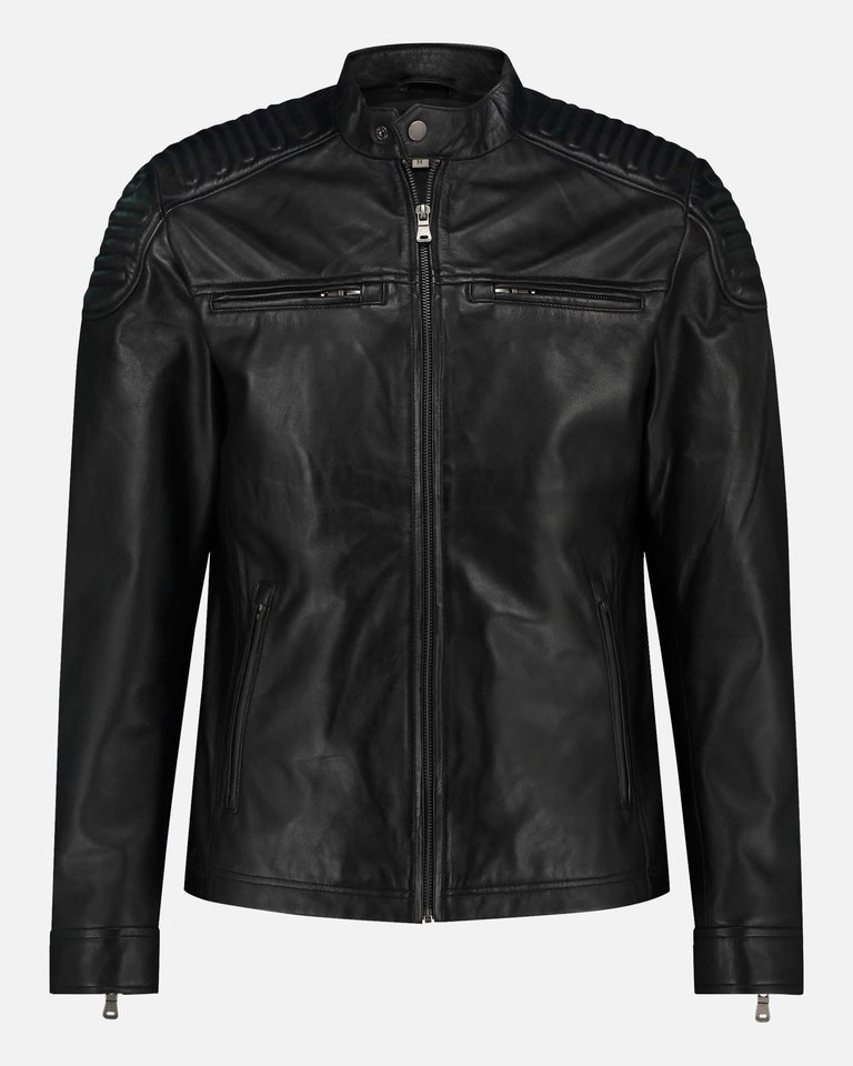 Hobbs | Men's Leather Motorcycle Jacket - Black