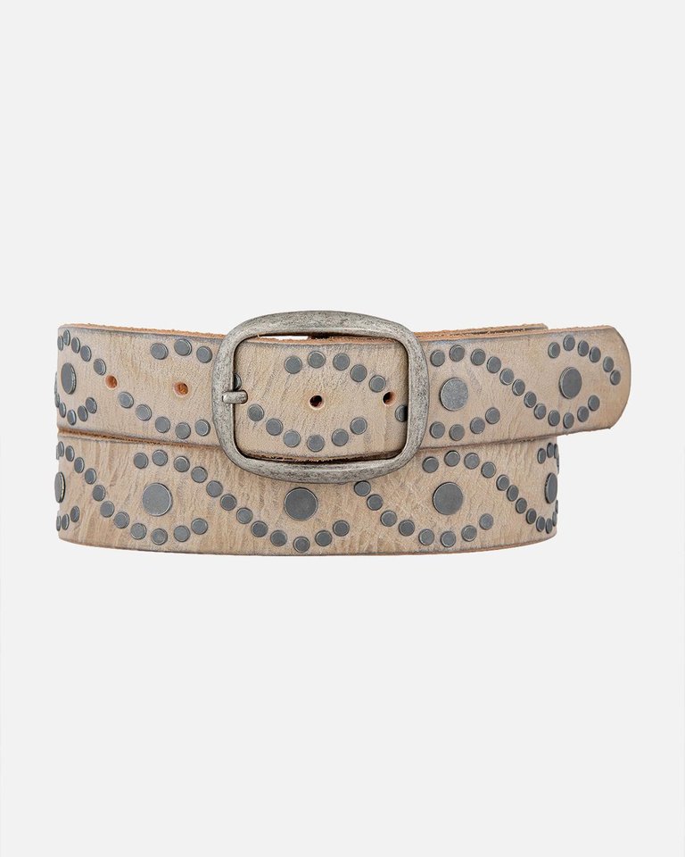 Irena | Studded Leather Belt | Antique Silver Studs - Creme