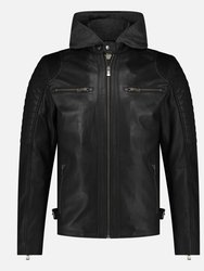 Jasper | Men's Leather Motorcycle Hoodie Jacket - Black