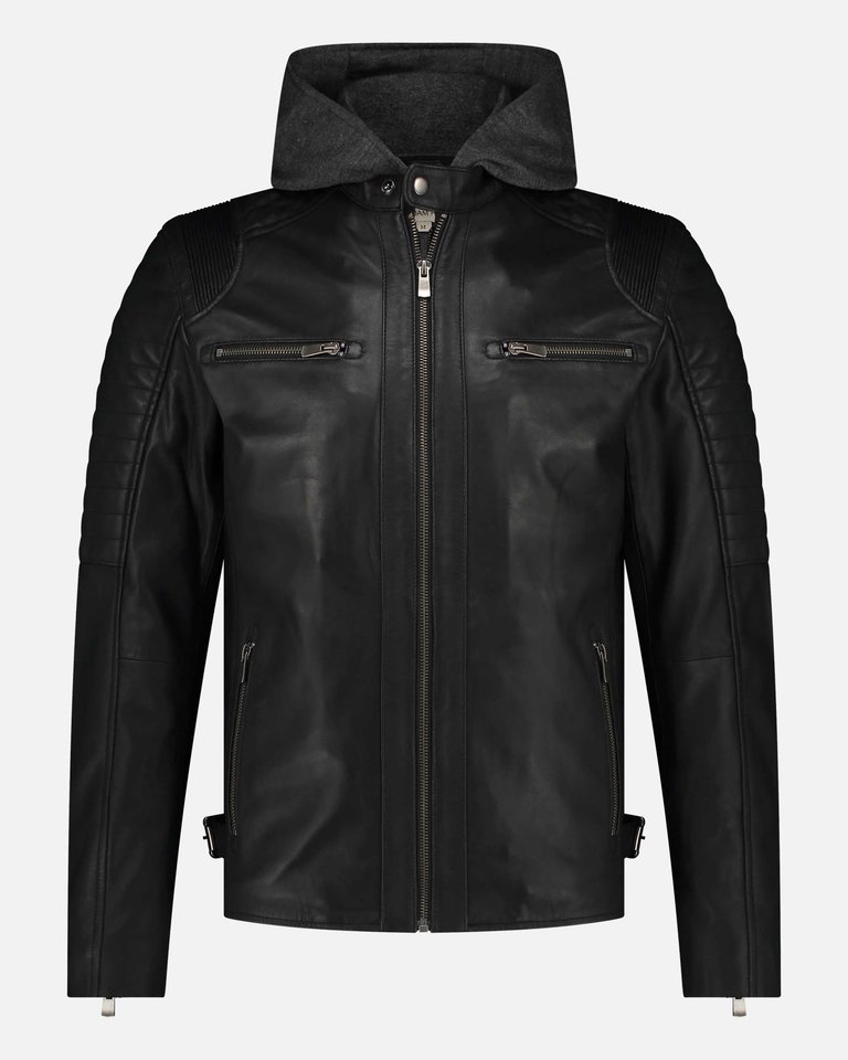 Jasper | Men's Leather Motorcycle Hoodie Jacket - Black