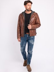 Jasper | Men's Leather Motorcycle Hoodie Jacket - Cognac