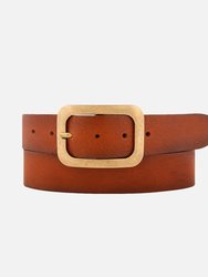 Jodi | Statement Buckle Classic Leather Belt - Cognac