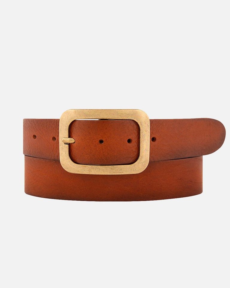 Jodi | Statement Buckle Classic Leather Belt - Cognac