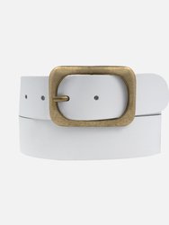 Jodi | Statement Buckle Classic Leather Belt - White