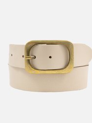 Jodi | Statement Buckle Classic Leather Belt - Beige