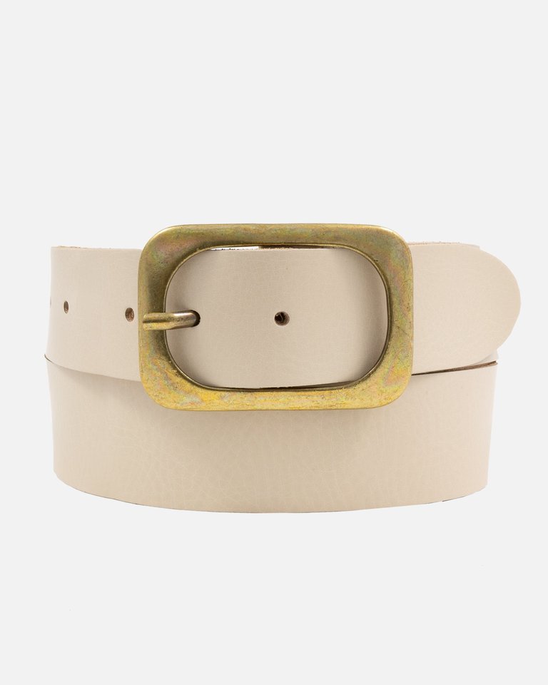 Jodi | Statement Buckle Classic Leather Belt - Beige