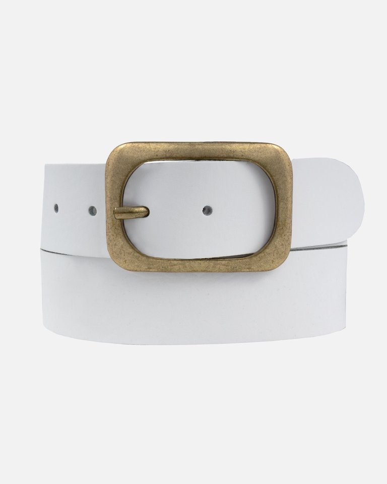 Jodi | Statement Buckle Classic Leather Belt - White