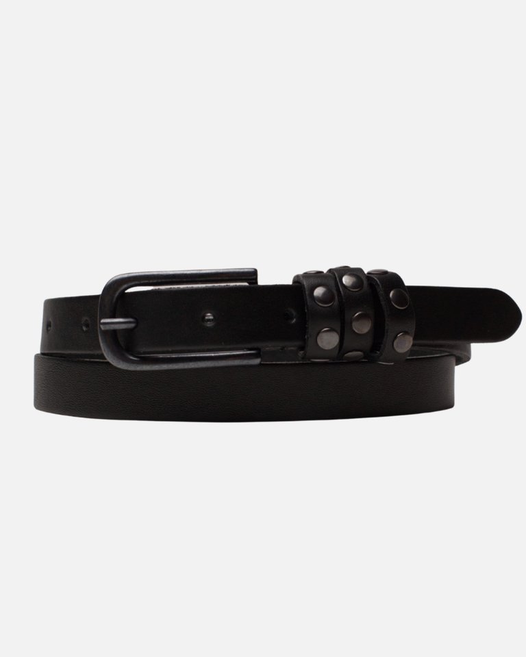 Kai | Studded Skinny Leather Belt - Black