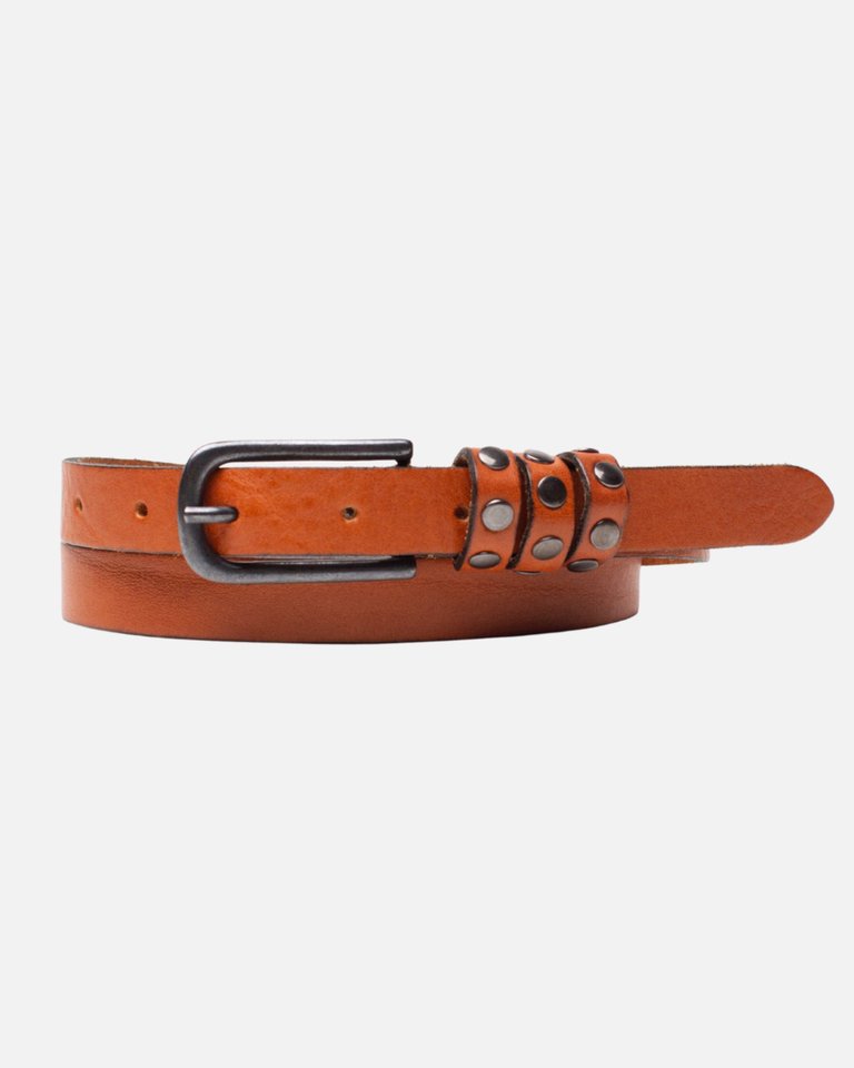 Kai | Studded Skinny Leather Belt - Cognac