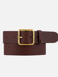 Kaya | Vintage Gold Square Buckle Leather Belt - Brown