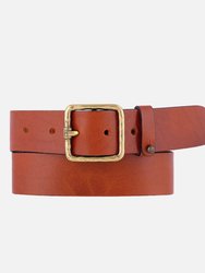 Kaya | Vintage Gold Square Buckle Leather Belt - Cognac