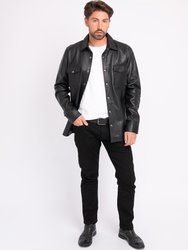 Krome | Men's Button-Down Leather Jacket - Black