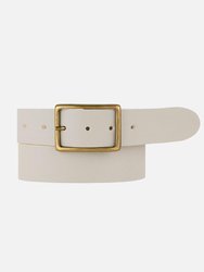 May | Classic Leather Belt With Rectangular Buckle - Beige
