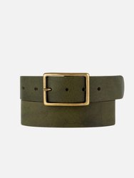 May | Classic Leather Belt With Rectangular Buckle - Green