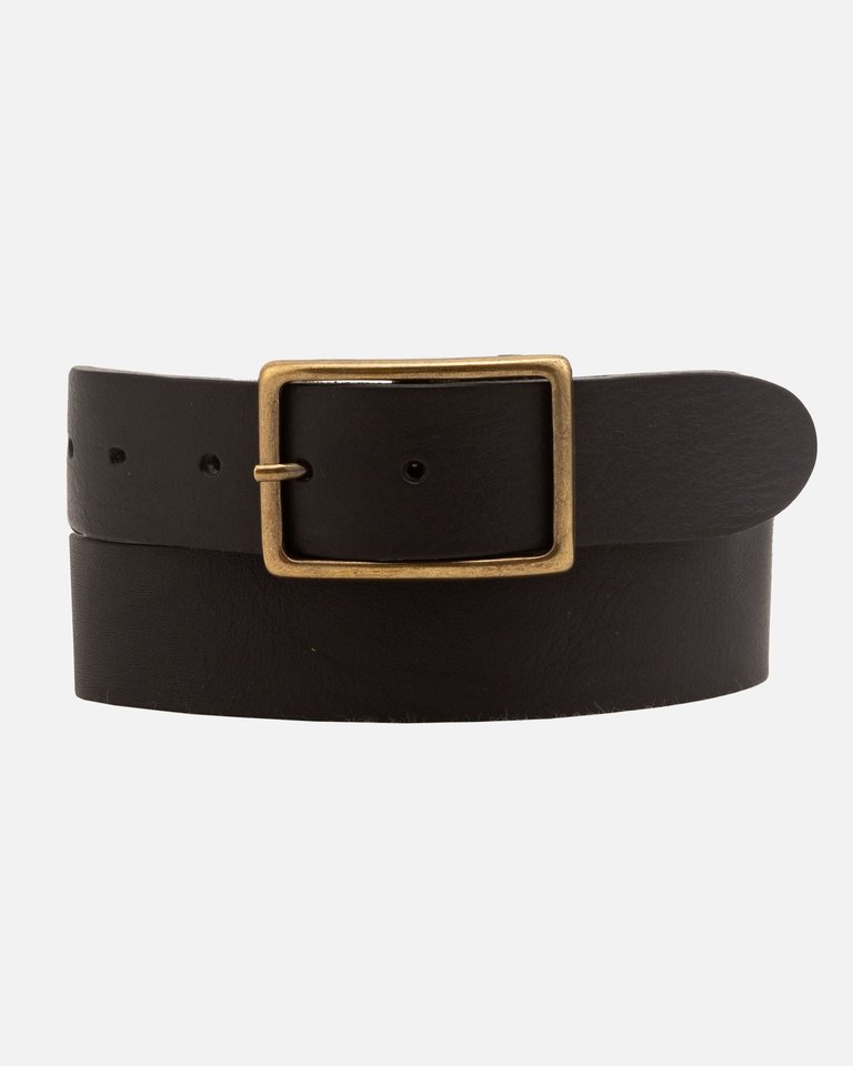 May | Classic Leather Belt With Rectangular Buckle - Black