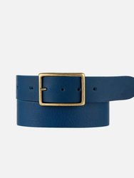 May | Classic Leather Belt With Rectangular Buckle - Navy