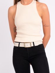 May | Classic Leather Belt With Rectangular Buckle