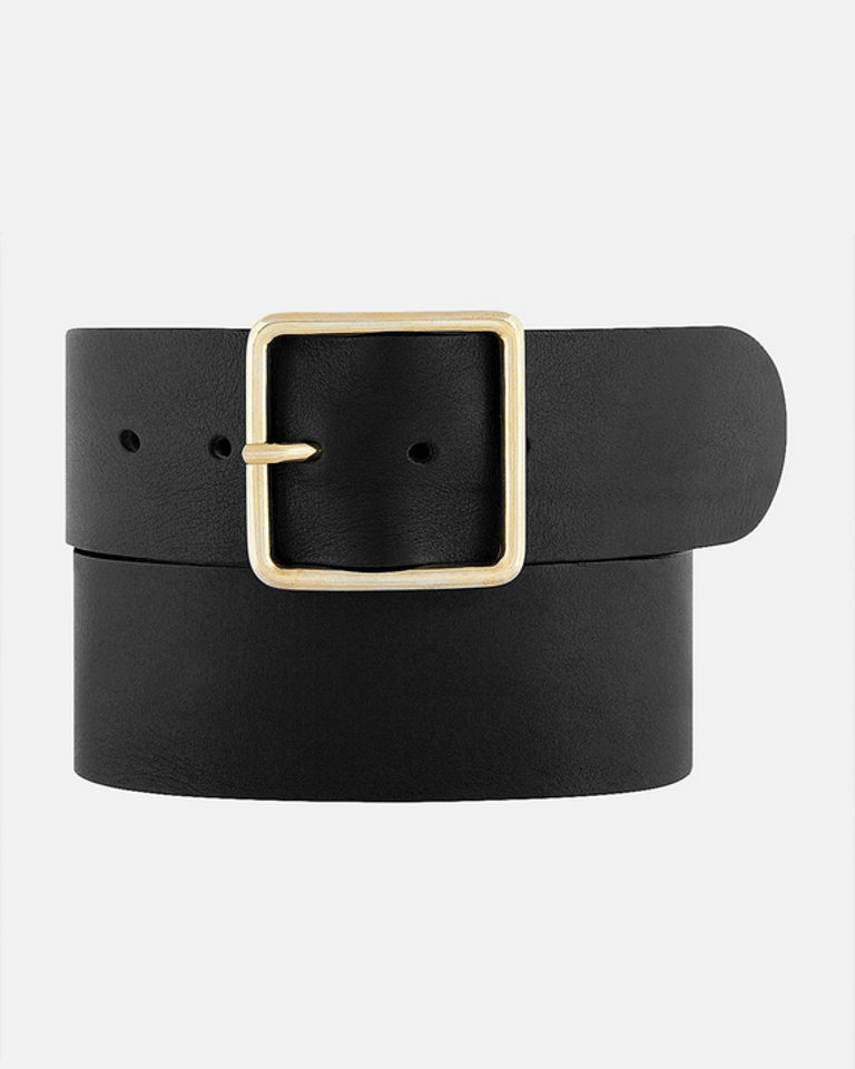 Naomi | Women's Wide Leather Waist Belt | Gold Buckle - Black
