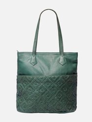 Women's Large Leather Tote Bag - Green