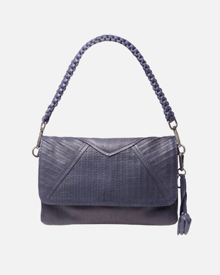 Women's Leather Fold-Over Crossbody Bag - Blue