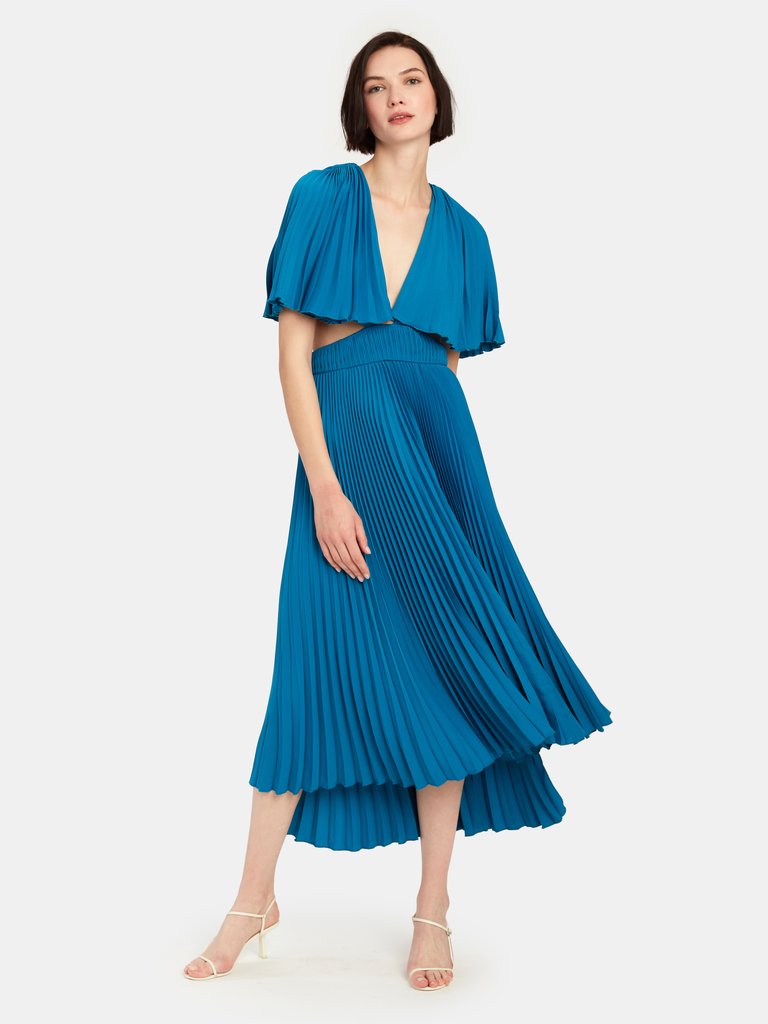 Dara Pleated Midi Dress - Ocean Blue