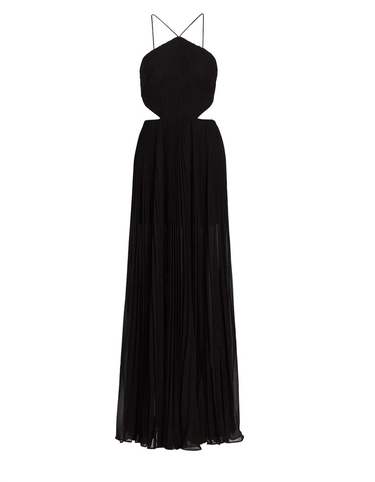 Janet Halterneck Cutout Pleated Gown In Black - Black