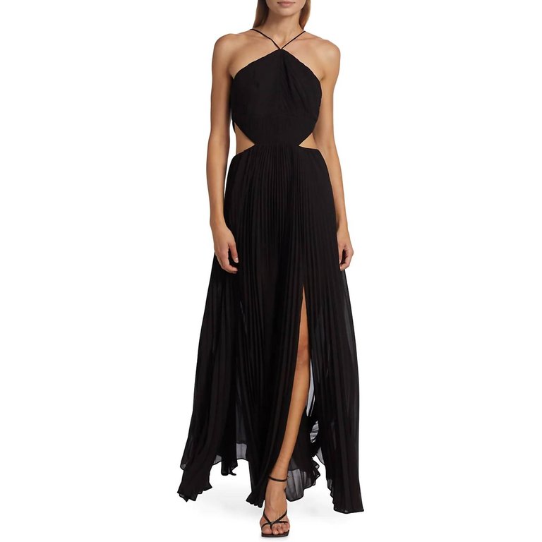 Janet Halterneck Cutout Pleated Gown In Black