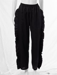 Black Linen Ruffle Pants - Black