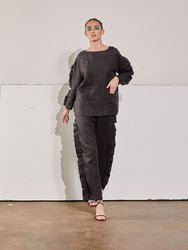 Black Linen Ruffle Pants