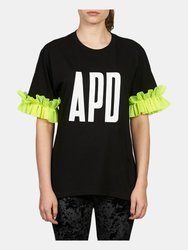 Black Logo Tee with Neon Ruffle - Black