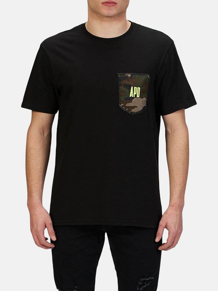 Black Tee with Camo Pocket - Black