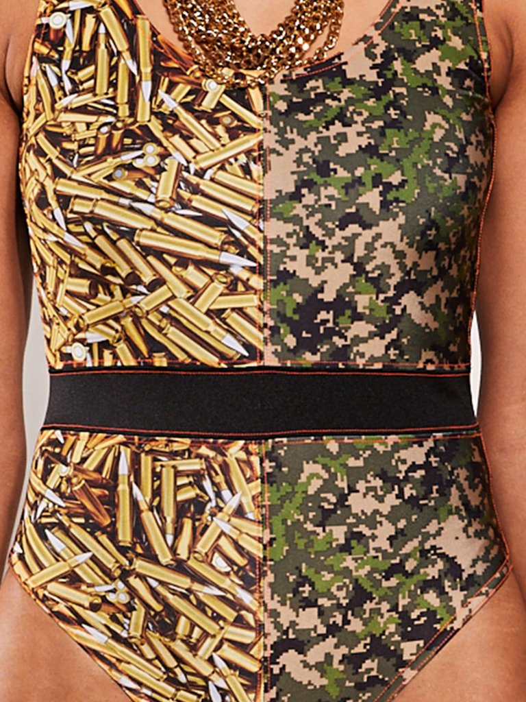 Digi Camo and Bullet Color Block Swimsuit