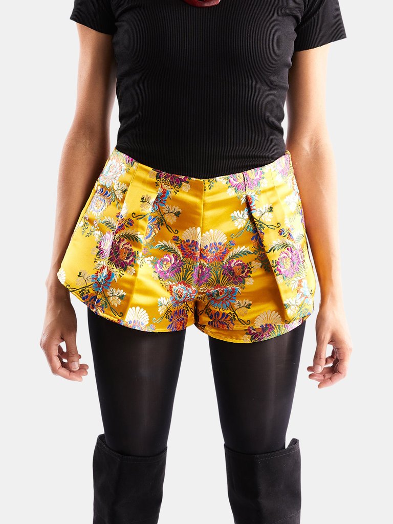 Jacquard Pleated Shorts - Yellow