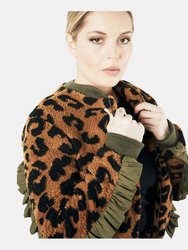 Leopard Sherpa Ruffle Bomber Jacket