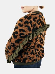 Leopard Sherpa Ruffle Bomber Jacket