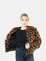 Leopard Sherpa Ruffle Bomber Jacket